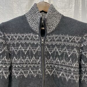 Eddie Bauer Fair Isle Zip-Up Cotton Sweater Cardigan Grey White Nordic Pattern M